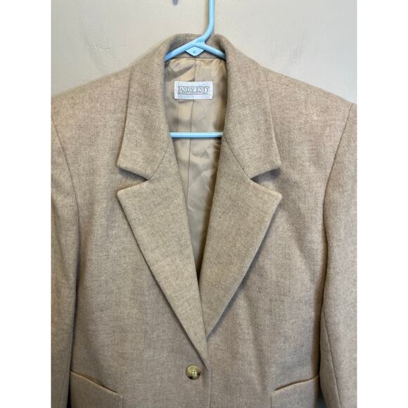 Vintage Lands End 100% Wool Tan Jacket Blazer Twee Classic Style Fit Size 4P - Picture 2 of 12